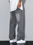 Men's Casual Denim Jeans with Zip Fly and Five Pockets