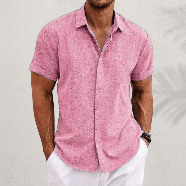 Men's Casual Linen-Blend Shirt with Spread Collar and Button Front